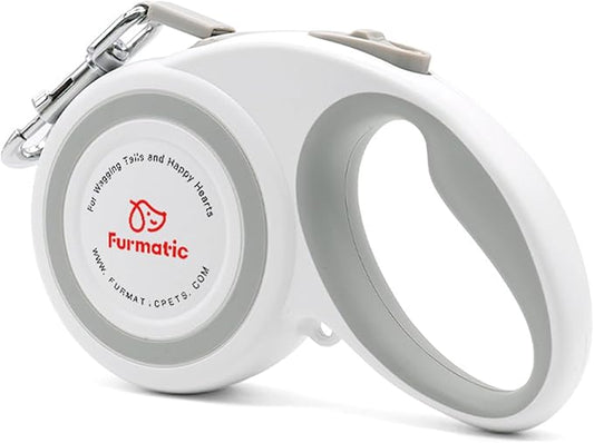 Tangle-Free Retractable Dog Leash | 16 ft Strong Reflective Nylon Tape | One-Hand Brake, Pause, Lock | (White, Small (3m))