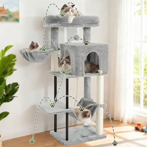 Gitelsnour Cat Tree, 43.3'' Cat Tower with Hammock for Kittens GCT004SW - Image 6