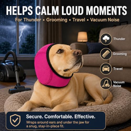 Dog Ear Muffs Noise Protection, Adjustable Dog Ear Wrap Calming Hoodie, No Shake Ear Covers for Thunder, Vacuum, Grooming & Bathing, Polyester Noise Reduction Padding with Elastic Strap(Rose red,S) - Image 2