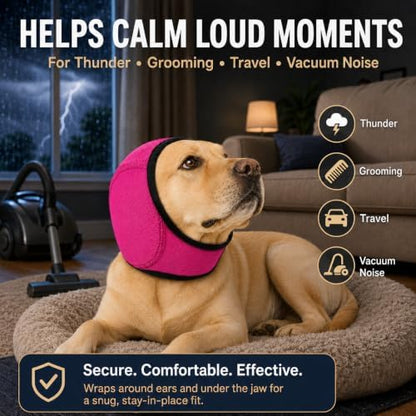 Dog Ear Muffs Noise Protection, Adjustable Dog Ear Wrap Calming Hoodie, No Shake Ear Covers for Thunder, Vacuum, Grooming & Bathing, Polyester Noise Reduction Padding with Elastic Strap(Rose red,S) - Image 2