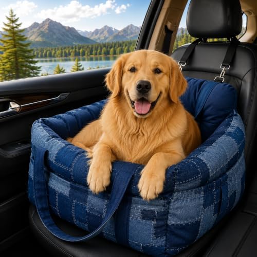 Car Seat for Small Medium Pets with Harness Clip, 4X Safety Feature, Washable, Waterproof Dog Seat for Car, Orthopedic Foam Wrapped with Plush, Canvas Material, Anti-Scratch, Anti Slip - Image 2