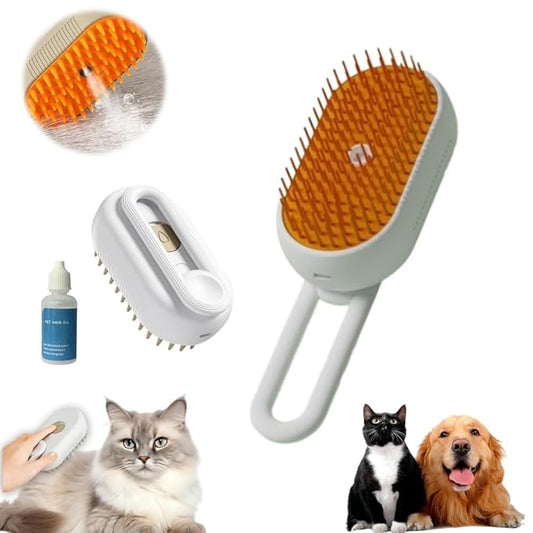 Pet Steam Groomer Comb,2024 Upgraded 3 in 1 Cat Steam Brush Pet Hair Steamy Brushes,Grooming Comb Tool for Pets Hair Removal with Steam for Massage Cleaning Shedding (White, Long)
