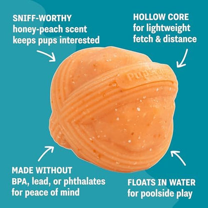 Flex-Force Ball Dog Toy for Fetch & Chew, Multiple Textures, Unpredictable Bounce & Floats, Honey-Peach Scent for Sensory Play, Tough Chewers, Large Breeds (60-100+ lbs), 3.6" - Image 3