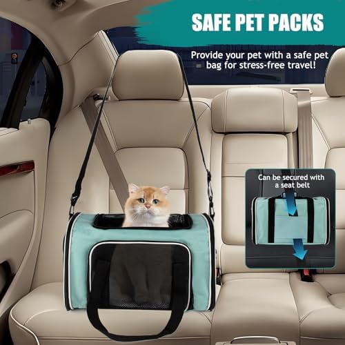 Cat, Dog Carrier for Small Medium Pet Carriers Up to15Lbs, Cats Carrier Soft- Sided Puppy Dogs Bag Portable Foldable Airline Approved Carrier Travel (Green 18 * 11 * 11) - Image 5