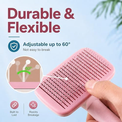 Self-Cleaning Cat Brush for Shedding and Pet Hair Remover Set, Pink - Image 4