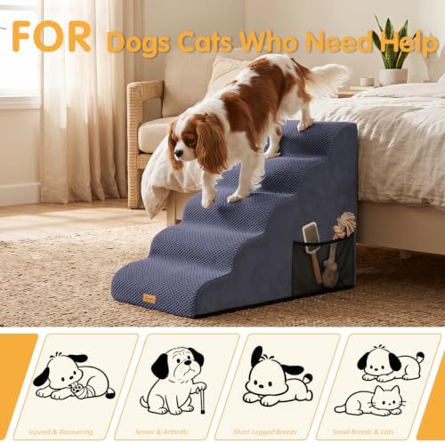 Topmart High Density Foam Dog Steps 5 Tiers, Extra Wide Deep Pet Steps - Image 5