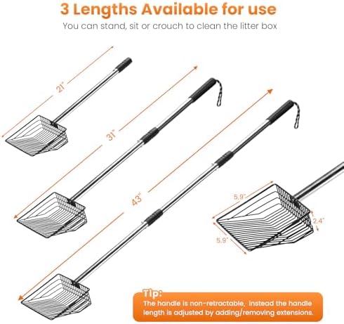 PETOCAT Cat Litter Scoop 43 inch Metal Litter Scooper with Stainless Steel Long Handle, Upgraded Large Kitty Box Scooper Heavy Duty Deep Shovel for Fast Sifting, Dog Waste Scooops for Outside Pet Poop - Image 4