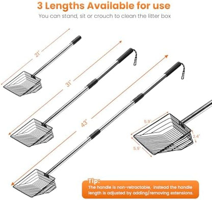 PETOCAT Cat Litter Scoop 43 inch Metal Litter Scooper with Stainless Steel Long Handle, Upgraded Large Kitty Box Scooper Heavy Duty Deep Shovel for Fast Sifting, Dog Waste Scooops for Outside Pet Poop - Image 4