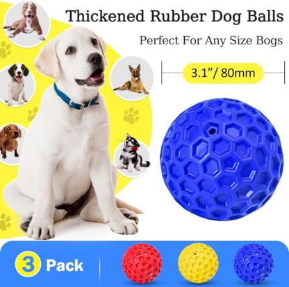 3 Pack Indestructible Squeaky Dog Balls for Aggressive Chewers, Interactive Dog Toys for Teething, Relieving Anxiety. Chew Toy for Large, Medium Breeds, Outdoor Rubber Balls. - Image 2