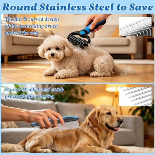Dog Brush for Shedding - Undercoat Rake for Dogs Deshedding Brush Double-Sided Dematting Comb Pet Pro Grooming Tool Removes Knots Mats Tangled Hair - Image 4
