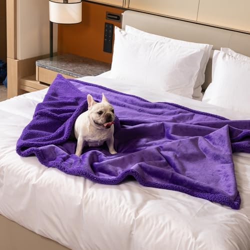 Waterproof Purple Dog Blanket for Couches Beds Covers Reversible Calming Pet Blankets for Large Dogs Puppy Cats Leakproof Sofa Couch Washable Cover Cat Fluffy Fleece Pet Cover for Warm-XL-85x57in - Image 2