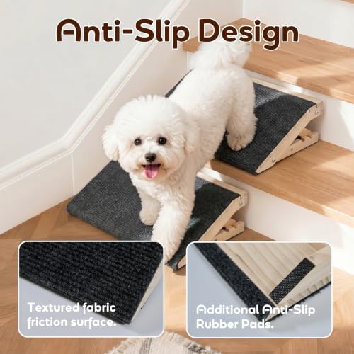 Adjustable Wooden Dog Stair Ramp, Stable Heavy Duty Pet Step Ramp, No Assembly Required Foldable Non Slip Pet Stairs for Small Dogs, Joint Support for Puppy Senior Injured Pets (3-Pack) - Image 3