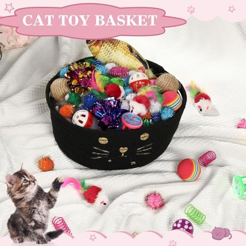 Zopeal 58 Pcs Cat Toy Set with Storage Basket Indoor, Black, 9.8 Inch - Image 4