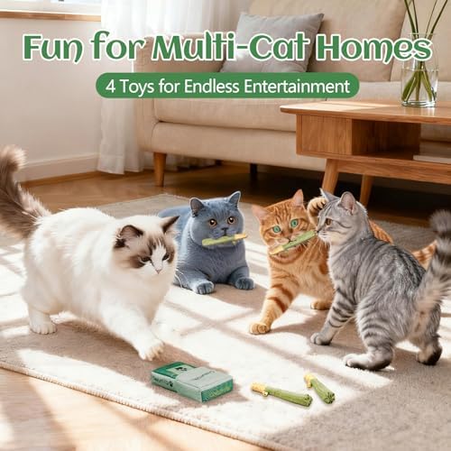 4-Pack Catnip Toys for Cats - Hand-Rolled with Hemp Rope & Bell Safe Teething Fun + Stress Relief Toys for Indoor Cats & Multi-Kitten Homes (Green) - Image 5