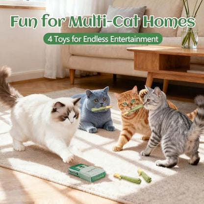 4-Pack Catnip Toys for Cats - Hand-Rolled with Hemp Rope & Bell Safe Teething Fun + Stress Relief Toys for Indoor Cats & Multi-Kitten Homes (Green) - Image 5