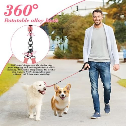 Dog Double Leashes,Rope Bungee Three Leash with Padded Handle Removable for 3 Dogs,Tangle-Free, Padded Handles, 360° Swivel Control (Pink, 5 Way) - Image 2