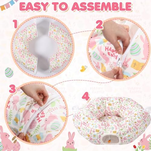 Aliceset Easter Bunny Cat Tunnel Bed for Indoor Cats 3ft x 3ft x 10in Foldable Cat Donut Tunnel with Washable Cushion Easter Rabbit Peekaboo Cave Toy for Small Kitten Kitty - Image 4