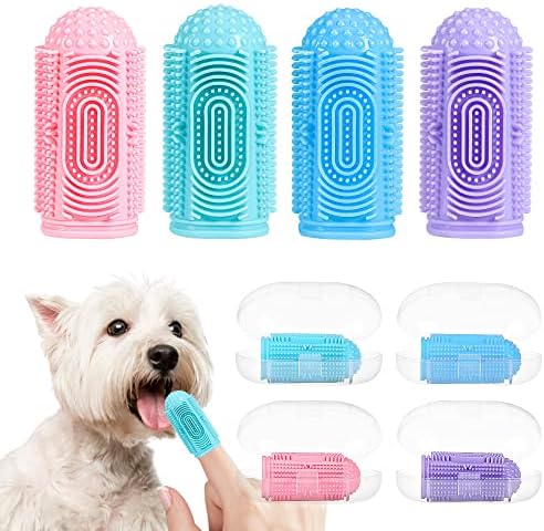 Dog Toothbrush 4 Pack Dog Tooth Brushing Kit Dogs Finger Toothbrush for Teeth Cleaning & Dental Care Cat Toothbrushs Doges Tooth Brush Puppy toothbrushs Pet Toothbrushes Finger Brush by LDIIDII