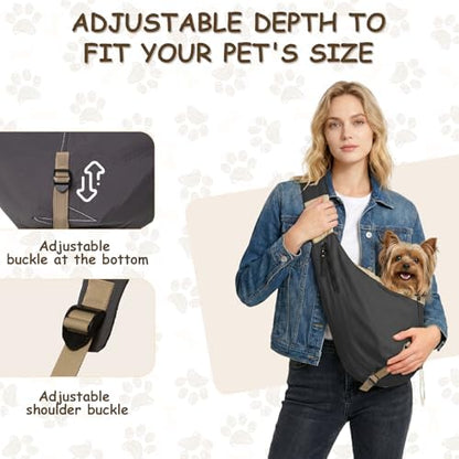 Dog Carrier Sling for Small Dogs/Cats Up to 15 lbs - Multi-Pocket Oxford Pet Sling Carrier Bag with Adjustable Strap (Black) - Image 3