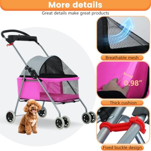 BestPet Foldable Pet Stroller for Small/Medium Dogs and Cats Up to 33 lbs - Image 6