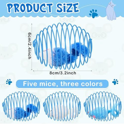 Jecery 5 Pcs Cat Toys Spring,Mouse,Blue White - Image 2