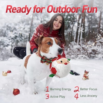 QDAN Christmas Dog Balls with Straps, Soccer Ball for Dogs for Small Medium Breed, Tug Toys for Dog Birthday, 6 Inch Outdoor Dog Toys for Fun - Image 4