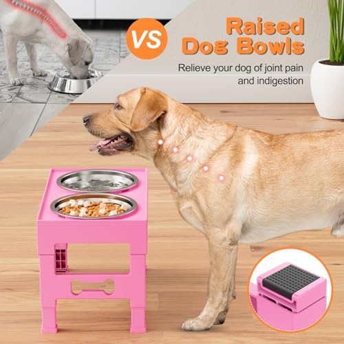 Elevated Dog Bowls with 2 Stainless Steel Bowls, 5-Height Adjustable Stand (3.1", 9" to 12"), for Improved Digestion & Neck Support, Easy Clean, Non-Slip Base Raised Feeder for Medium Large Dogs - Image 5