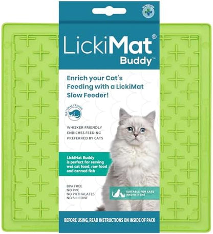 LickiMat Classic Buddy, Cat Slow Feeder Lick Mat, Boredom Anxiety Reducer; Perfect for Food, Treats, Yogurt, or Peanut Butter. Fun Alternative to a Slow Feed Cat Bowl or Dish, Green by LICKIMAT