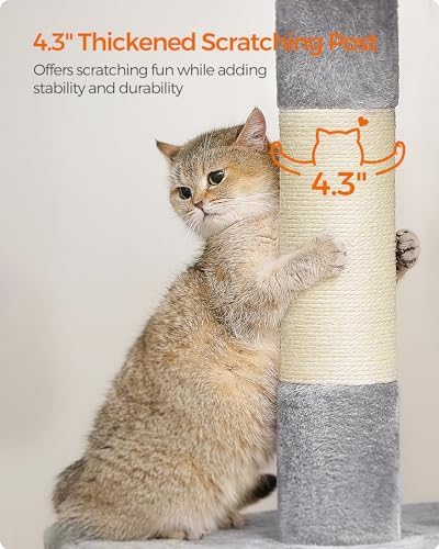 Feandrea Cat Tree, 40.6-Inch Tall Cat Tower, Cute Plush Condo, Light Gray - Image 5