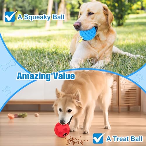 2 Pack Dog Toy Balls for Aggressive Chewers, Treat Ball and Squeaky Ball - Image 3