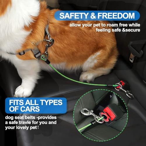 Dog Seat Belt Harness for Car,2pcs Dog Seatbelt of Coated Wire Leash Safety Restraint,No Chew Tether Cable Vehicle Dogs Accessories,Double Clips & Latch (Green, 16 inch/40 CM) - Image 5