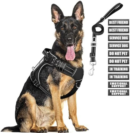 Tactical Dog Harness and Leash Set with 10 Patches for Large Dogs by MOOGROUPETSFRIEND