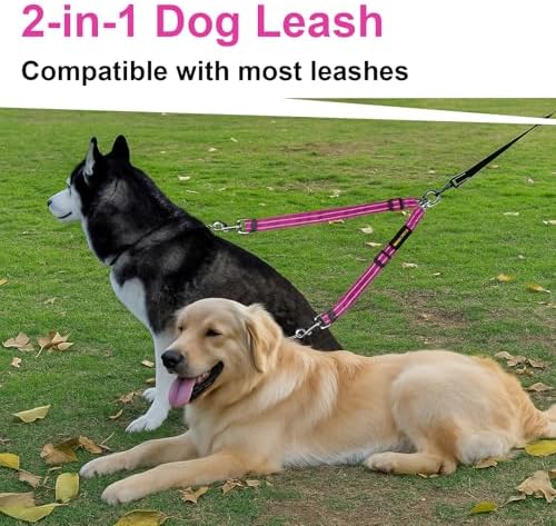 MingXpet Double Dog Leash for Two Dogs, No Pull Dog Leash, 360° Swivel No Tangle for Medium Dogs Walking & Training, Shock Absorbing Reflective Bungee, Rose - Image 6