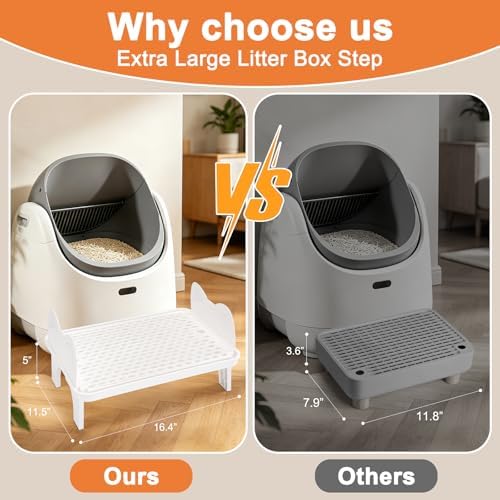 Uross Cat Litter Box Step, Extra Large Litter Box Ramp/Stairs with Detachable Splash-Proof Side Baffles, Anti-Tracking Litter Catcher, Easy to Clean, Non-Slip Step for Small & Elderly Cats (White) - Image 2