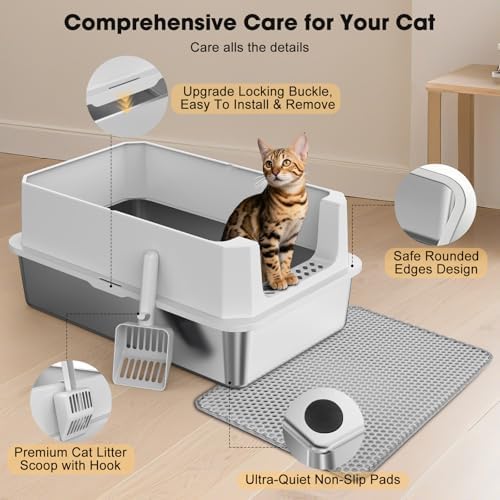 FURTIME Stainless Steel Cat Litter Box, Large Cats Metal Litter Box - Image 6