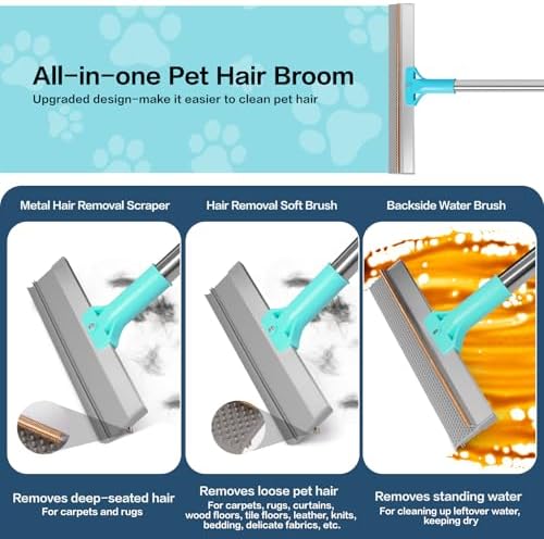 3 in 1 Carpet Rake for Pet Hair Removal, Reusable Pet Hair Remover Broom with 54" Adjustable Long Handle, Dog Cat Carpet Scraper Brush Tool Kit for Cleaning, Dog Fur Broom for Rugs, Mats, Couch - Image 2