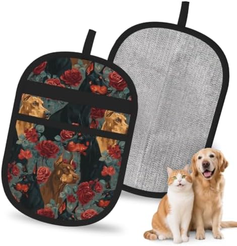Doberman Pinscher Red Floral Gothic Pet Hair Removal Glove For Cats Dogs by FREEHOTU