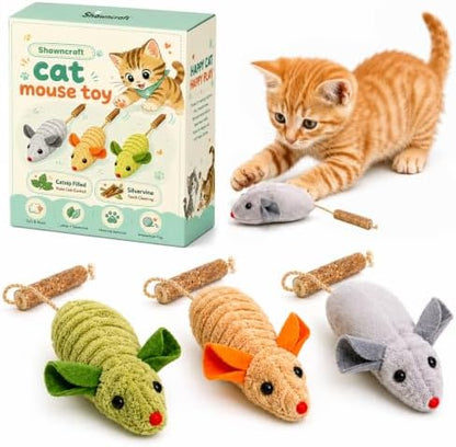 Cat Mouse Toy, 3-Piece Set of Catnip Mice, Interactive Cat Toy for Kittens by ShawnCraft