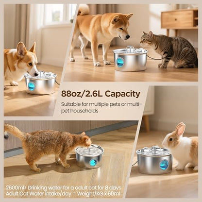 Cat Water Fountain Stainless Steel: Water Dispenser for Cats Indoor - Pet Dispenser Supplies Accessories - 16 Pack Cat Water Fountain Replacement Filters - 8 Multi-Functional Filters and 8 Sponges - Image 5