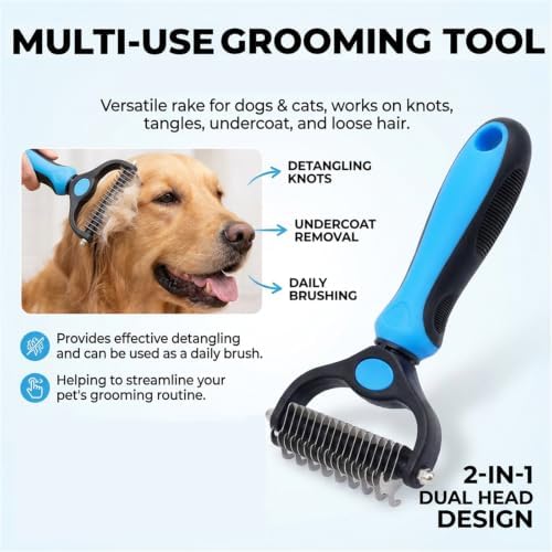 Pet Pro 2-in-1 Double-Sided Pet Grooming Tool, Rounded-Tooth Deshedding & Dematting Brush, Painlessly Remove Tangles, Knots & Loose Fur for Dogs & Cats (Pink) - Image 6