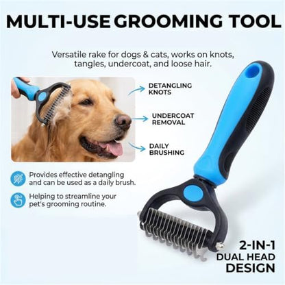 Pet Pro 2-in-1 Double-Sided Pet Grooming Tool, Rounded-Tooth Deshedding & Dematting Brush, Painlessly Remove Tangles, Knots & Loose Fur for Dogs & Cats (Pink) - Image 6