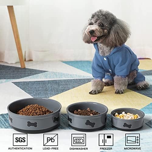 Sweejar Ceramic Dog Bowls with Bone Pattern, Dog Food Dish for Medium Dogs, Porcelain Pet Bowl for Water 35 Fl Oz (Gray) - Image 2