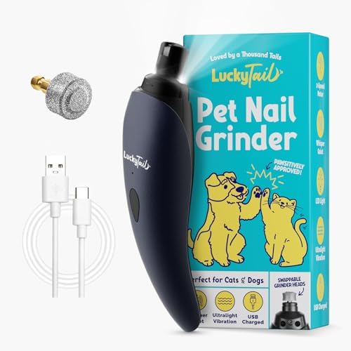LUCKY TAIL Pet Nail Grinder for Dogs and Cats - Super Quiet and Low Vibration Electric Dog Nail Grinder with 2 LED Lights - USB Rechargeable and Cordless - 2 Speeds - Small to Large Pets - Dark Blue by LuckyTail