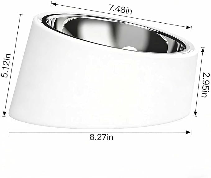White Tilted Dog Bowl for Large Breed Dogs, No-Spill Non-Skid Stainless Steel Bowl, Detachable 2-in-1 Feeder for Dogs with Cones or Long Ears (Size L)