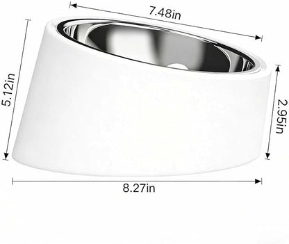 White Tilted Dog Bowl for Large Breed Dogs, No-Spill Non-Skid Stainless Steel Bowl, Detachable 2-in-1 Feeder for Dogs with Cones or Long Ears (Size L)