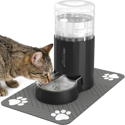 JUNSPOW Cat Water Dispenser with Placemat & Stainless Steel Bowl (4L Black) by JUNSPOW