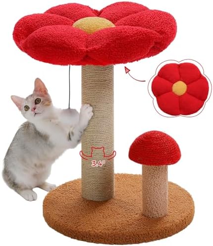 PETEPELA Mushroom Cat Scratcher with Flower Bed, Post for Kittens, Brown by PETEPELA