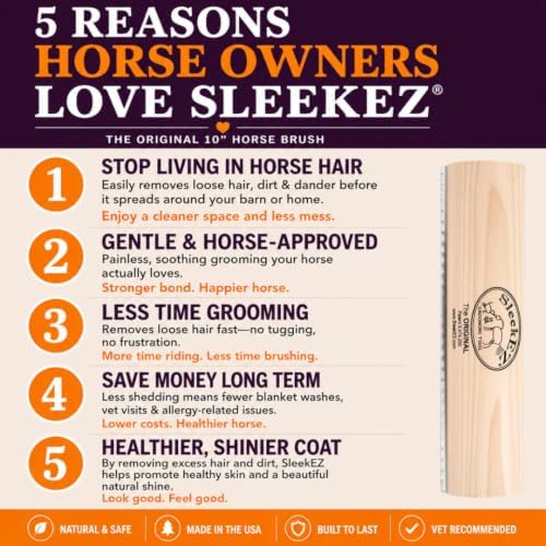 SleekEZ 10 Inch Horse Brush – Patented Horse Shedding Blade Made in USA - Removes Loose Hair & Undercoat - Deshedding Tool for Donkeys, Cows & Large Animals - Helps Reduce Seasonal Shedding - Image 2