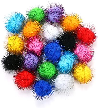 CABAX 1.8'' Assorted Color Sparkle Balls, Tinsel Pom Poms Puff Balls Glitter for Cat Kittens Toys DIY Christmas, 20 Pcs by CABAX