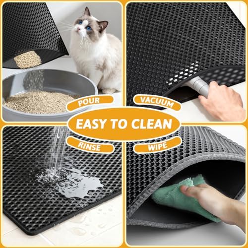 Pieviev 2 Packs Cat Litter Mat Double Layer Waterproof Urine Proof Trapping Mat (24"X15", Black) - Image 4